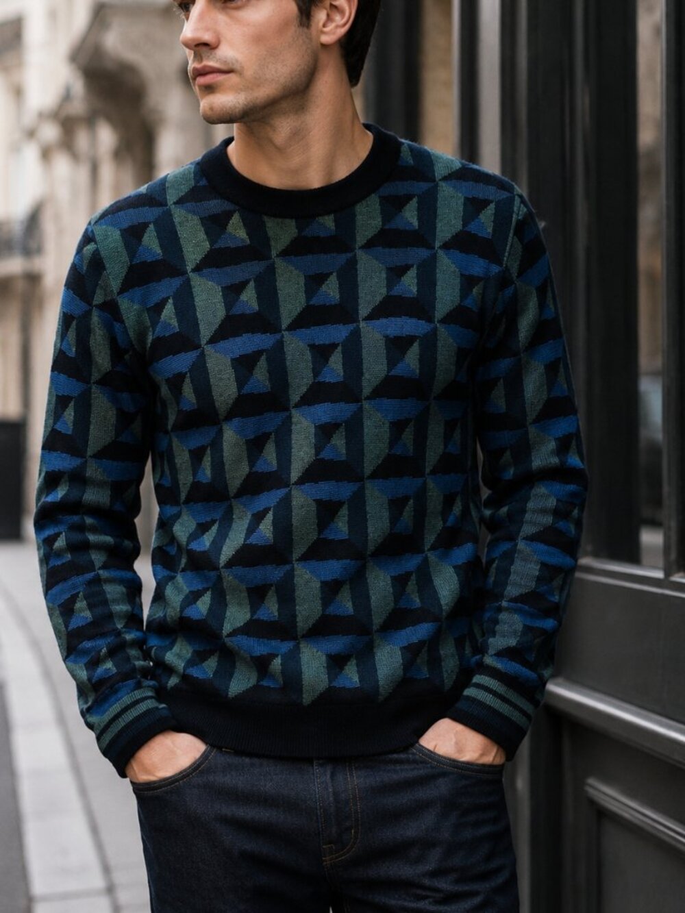 PS Paul Smith Merino Wool Blend Geometric Knit Sweater Men's Medium